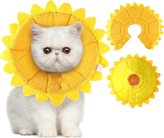 Sunflower Cat Recovery Cone Collar Soft Cotton Pet Cone Collar Adjustable Sunflower Elizabeth Postoperative Protection for Cats and Dogs(Small)