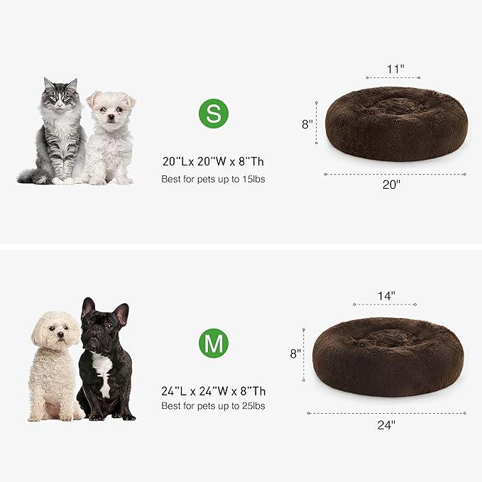 Love's cabin 20in Cat Beds for Indoor Cats - Cat Bed with Machine Washable, Waterproof Bottom - Dark Brown Fluffy Dog Pet Calming Cushion Bed for Joint-Relief and Sleep Improvement