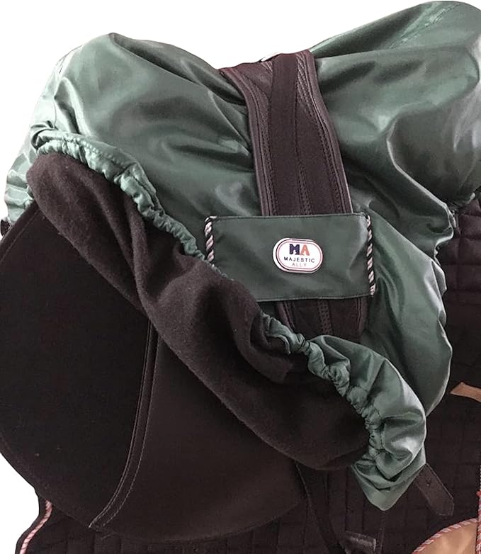 Majestic Ally Nylon Waterproof Fleece Lined Ride On English Saddle Cover-Multiple Color (Hunter Green)