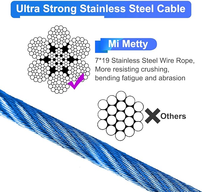 10FT Heavy Duty Dog Tie Out Cable for Large Dogs up to 125lbs, Durable Runner Tether Line (Blue)