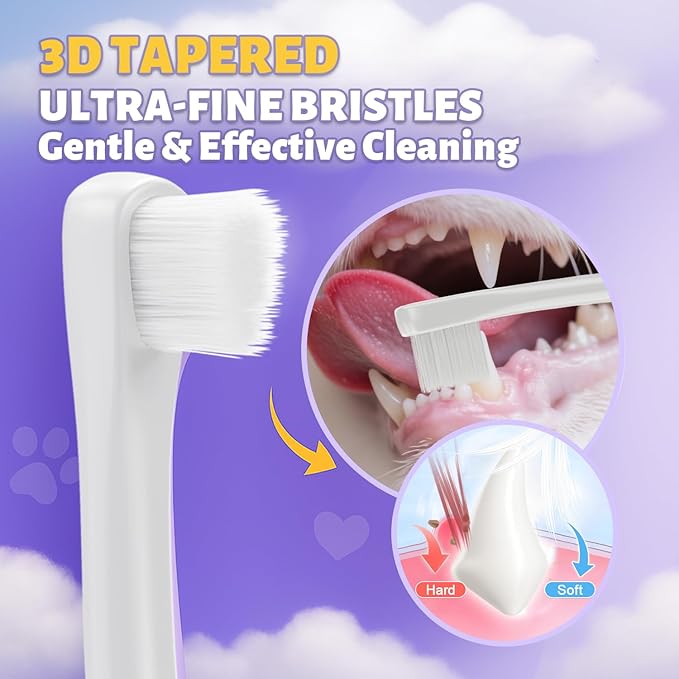 Cat Toothbrush for Kitten Teeth Cleaning – Soft Bristle Cat Dental Brush Set with Compact Head – Gentle Oral Care Tool for Daily Brushing Routine, Loved by Vets and Fur Babies