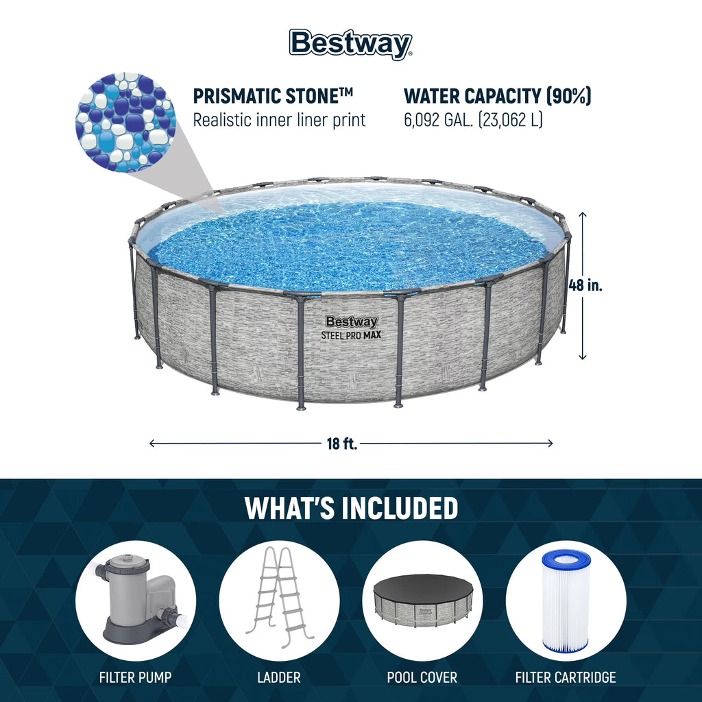 Steel Pro MAX 18' X 48" Metal Frame above Ground Pool Set W/ Pump, Ladder, & Cover