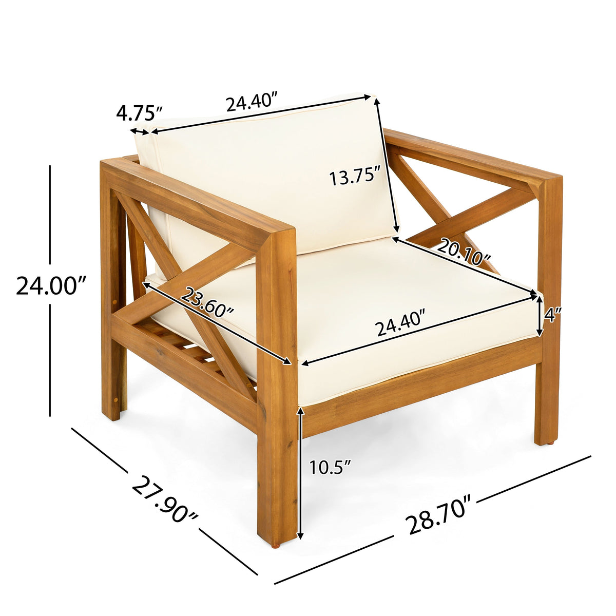 Patio Conversation Set with Foldable Acacia Wood Side Table and Cushions