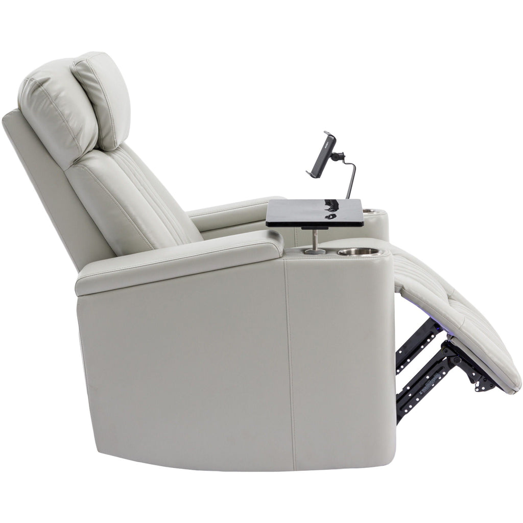 270° Power Swivel Recliner Home Theater Chair With Hidden Arm Storage, LED Light, Cup Holder, And Tray Table