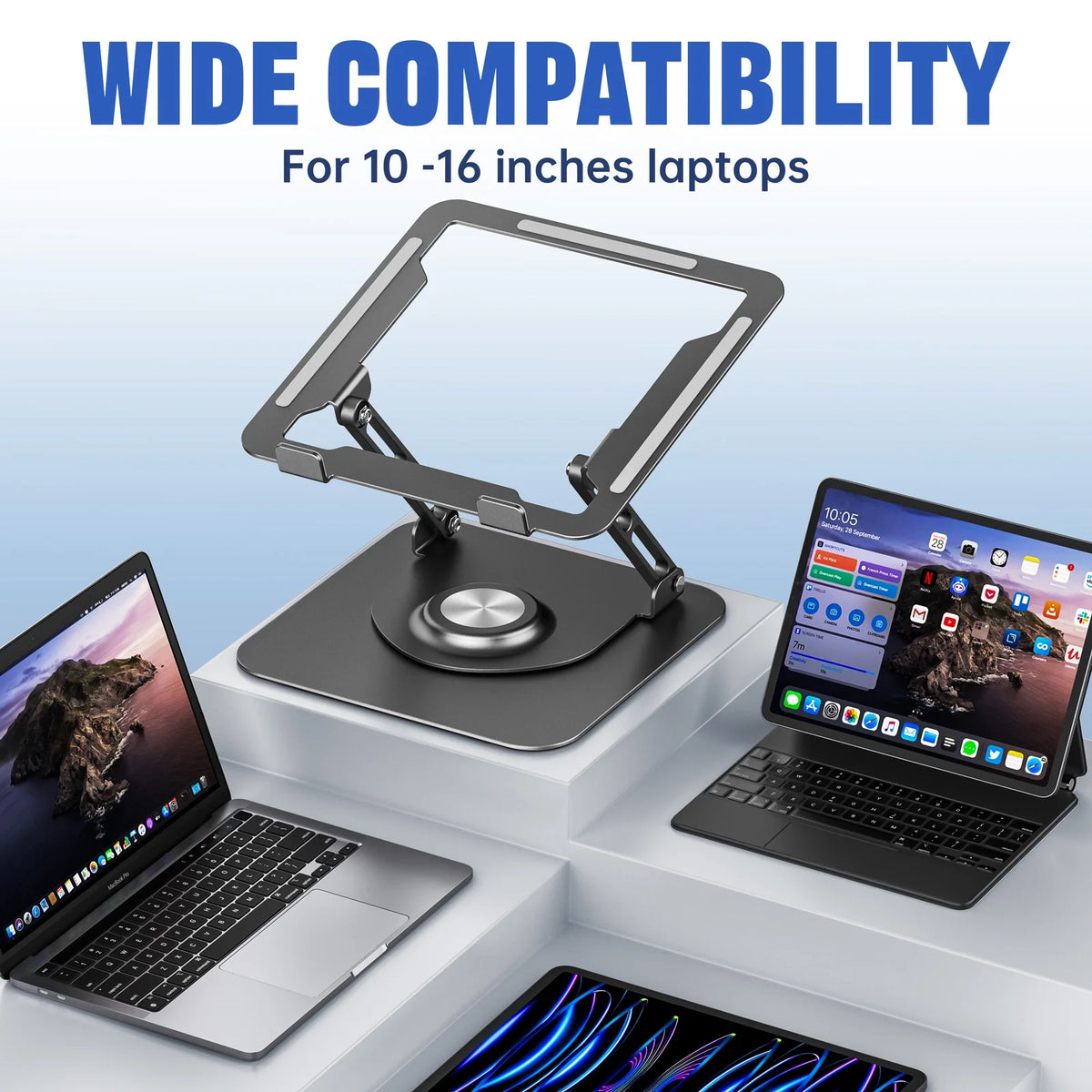 Laptop Stand for Desk, Foldable & Portable Computer Stand 360° Rotating, for 10-16" Laptops