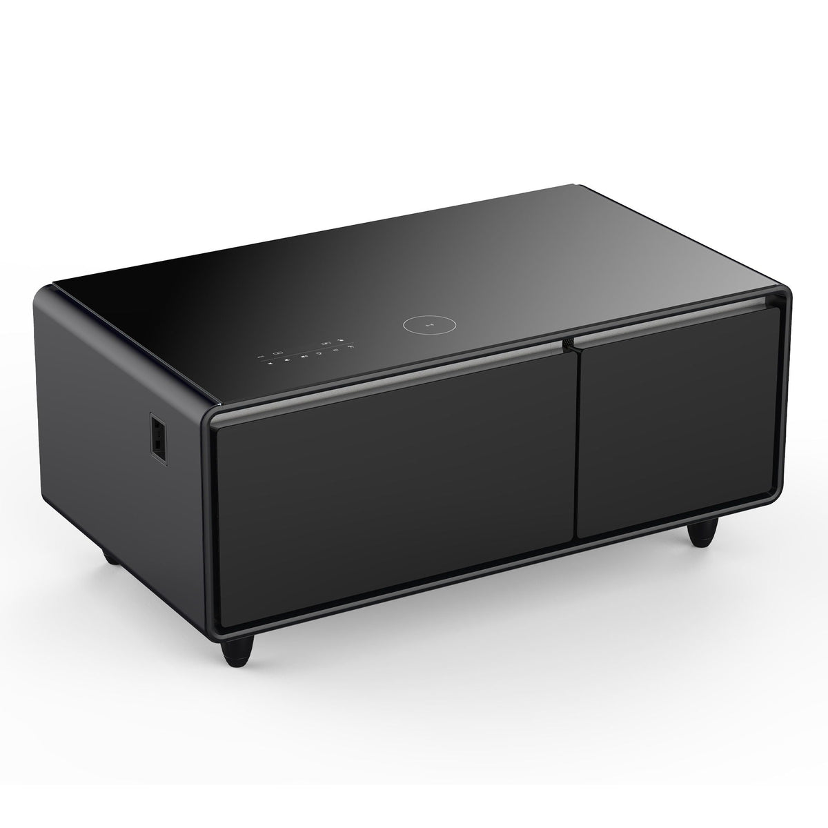 Modern Smart Coffee Table With Built-In Fridge - tooth Speaker, Wireless Charging, Touch Control Panel, USB Interface, Outlet Protection, Atmosphere Light
