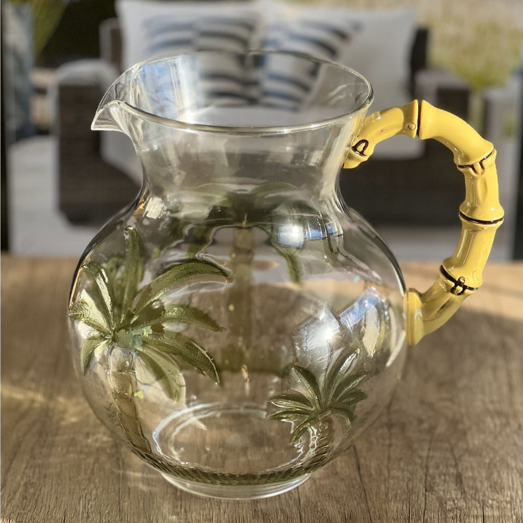Palm Tree Design 3 Quarts Unbreakable Plastic Water Pitcher With Lid And Spout, Bpa Free - Clear