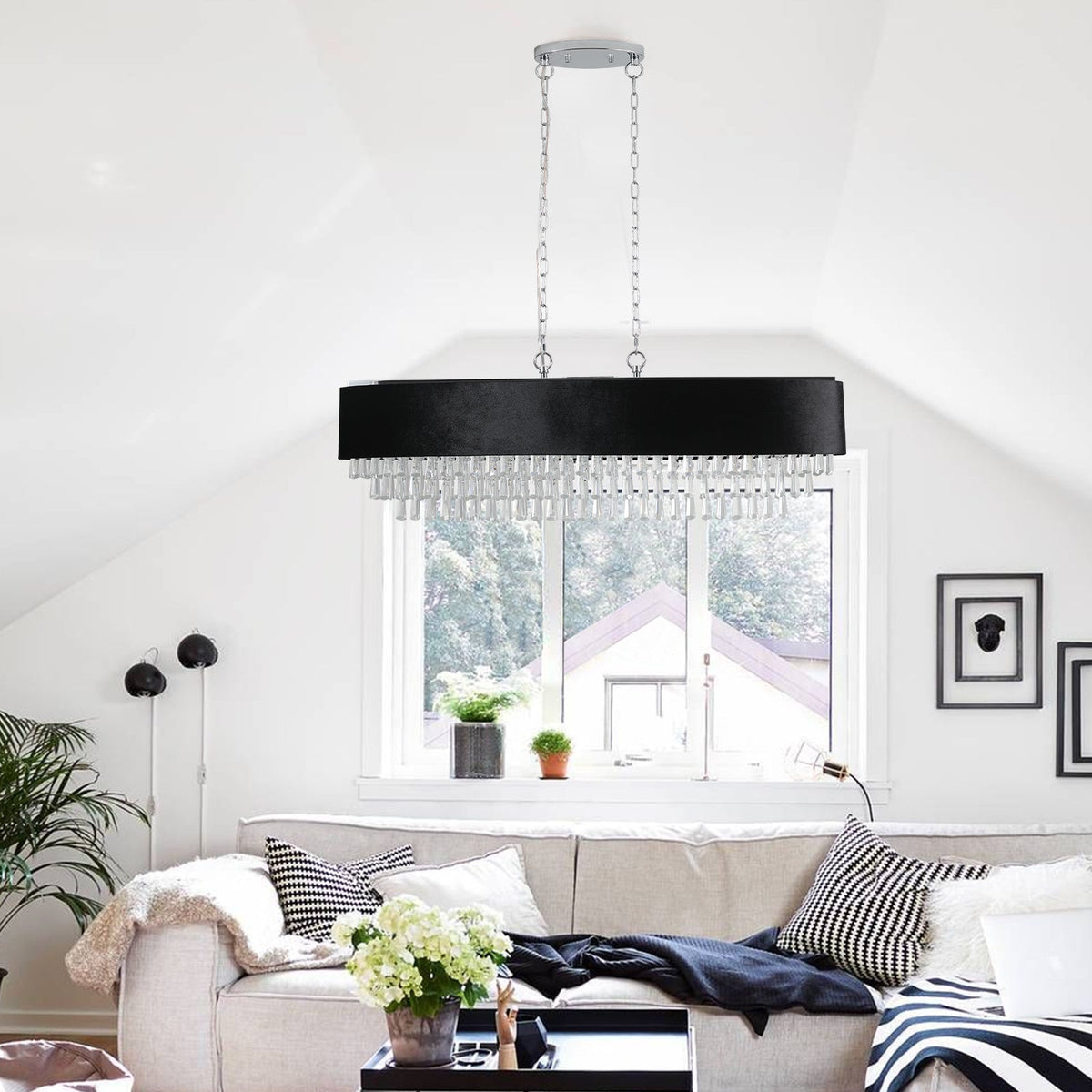 39' Modern Crystal Chandelier with Black Imitation Velvet Shade