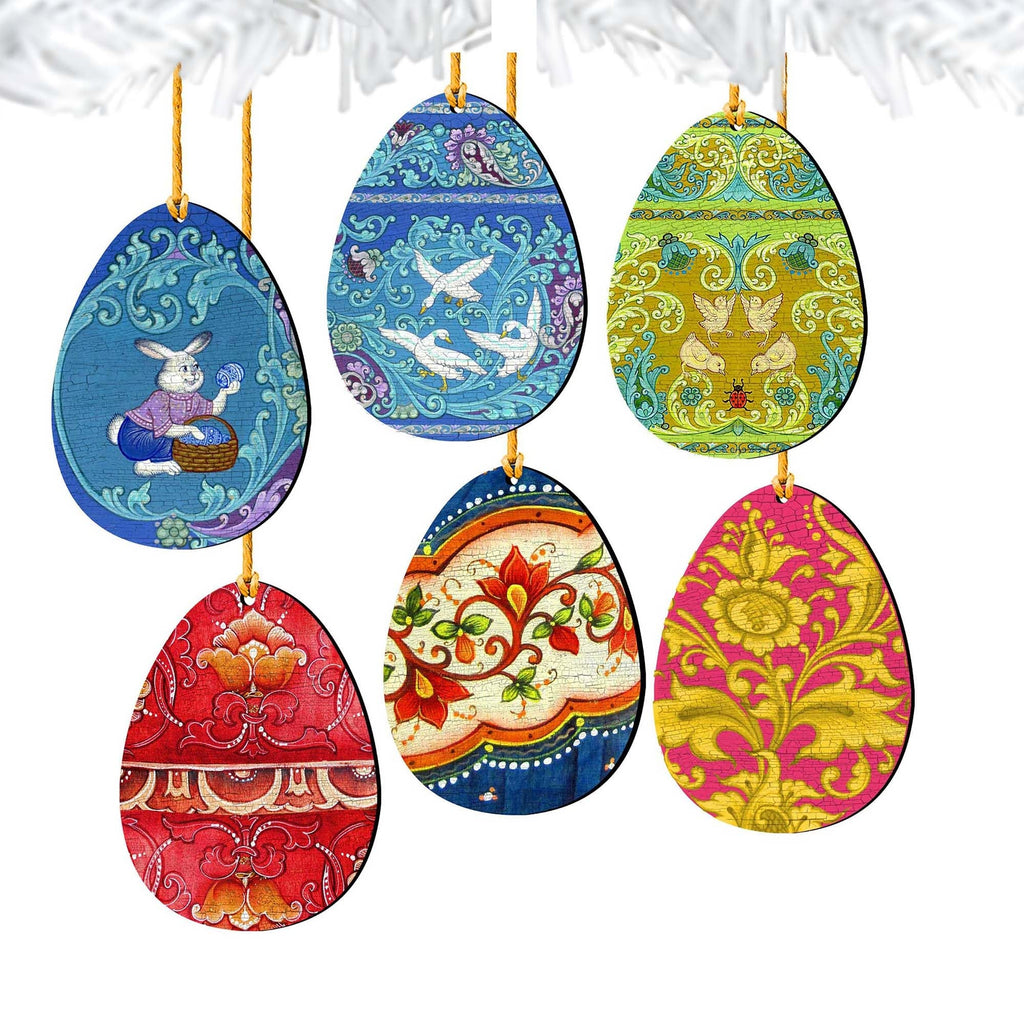 Deco Eggs Wooden Ornaments Set of 6 by G. DeBrekht - Designocracy - 8199720-S6