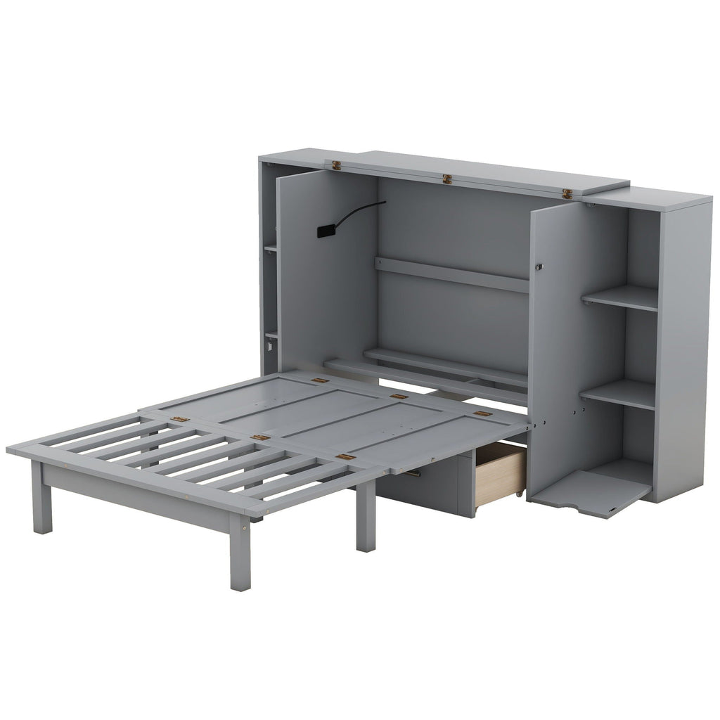 Murphy Bed With Shelves, Drawers And USB Ports