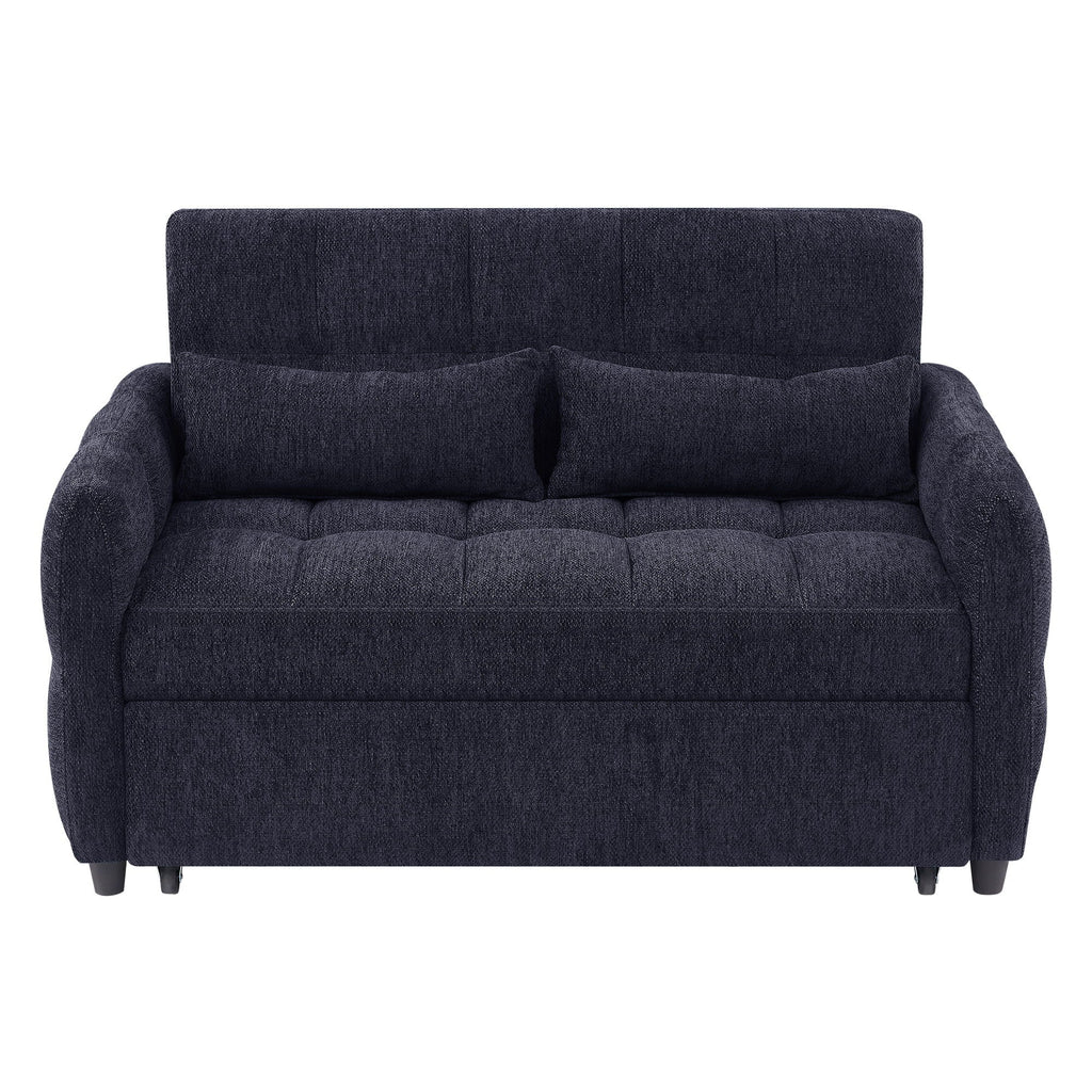 Loveseat Sofa Pull-Out Bed With Adjustable Backrest, 3 USB Ports And 2 Lumbar Pillows For Living Room