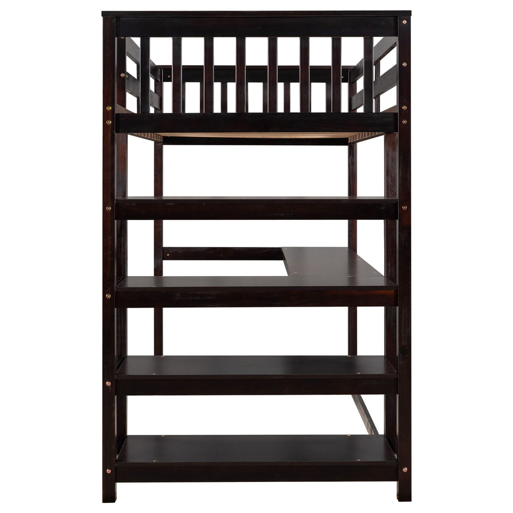 Loft Bed With Storage Shelves And Under Bed Desk