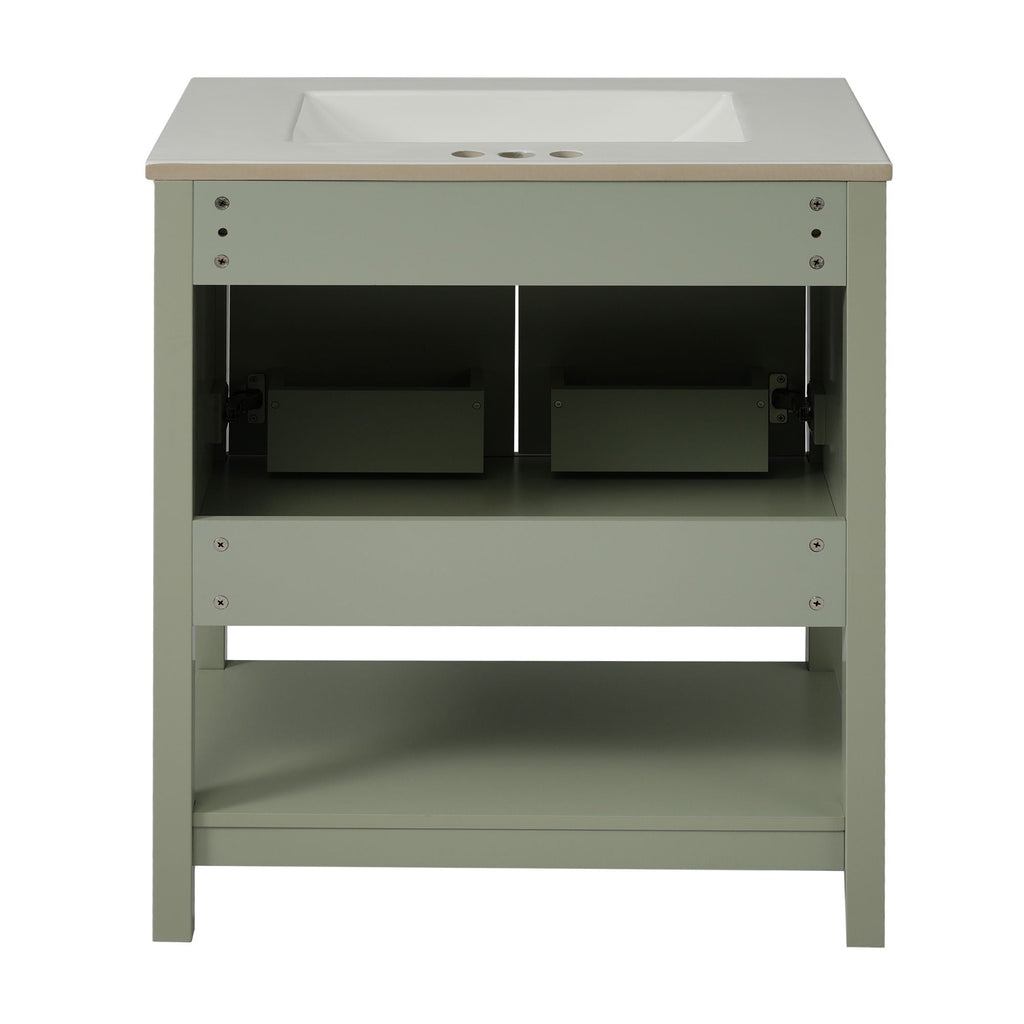 Elegant Bathroom Vanity With Ceramic Sink And Versatile Storage