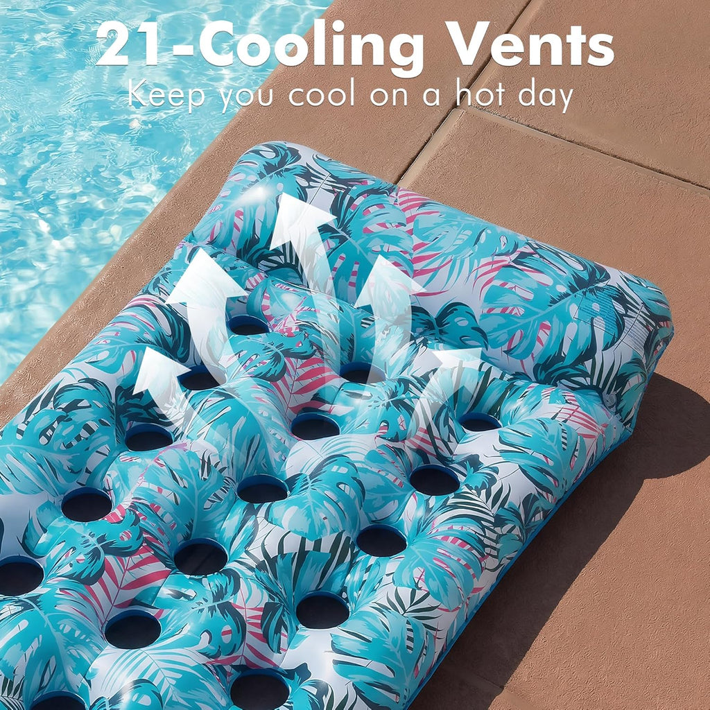2 Pack Inflatable Pool Float Mat, Giant Pool Floats Adult Size with Headrest, Lake Float Raft Water Lounger, Multi-Purpose Swimming Pool Floats for Pool Party, Summertime Beach, Outdoor