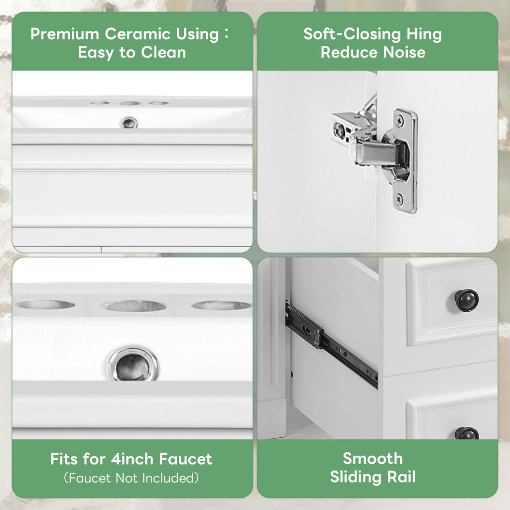 Bathroom Vanity With Sink, Compact Cabinet & 2 Drawers And Adjustable Shelf