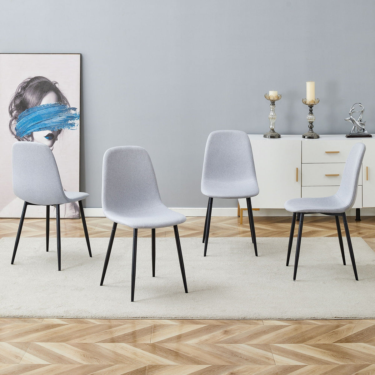 Modern Medieval Style Cushioned Side Chairs Set With Metal Legs For Kitchens