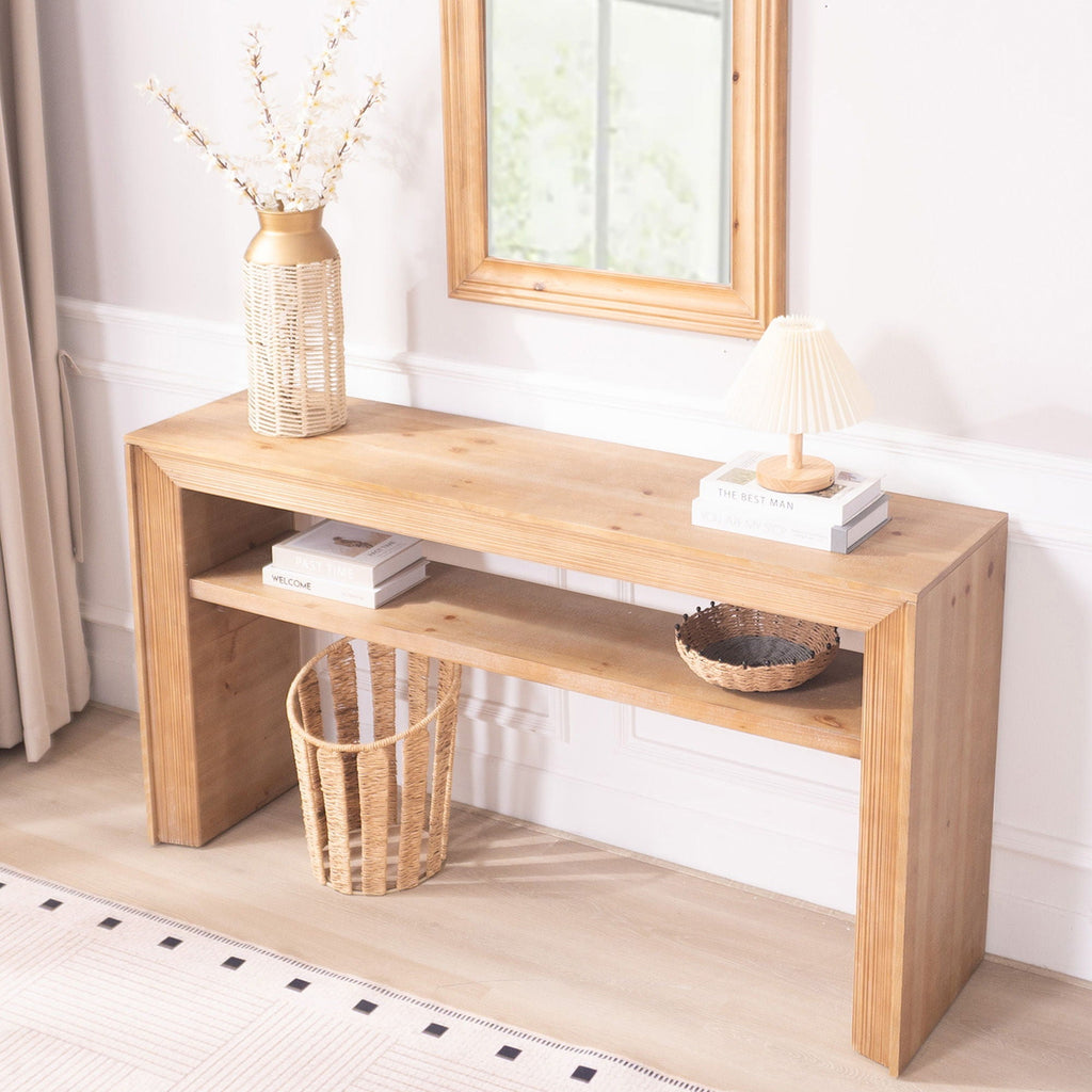 Console Table With Storage Shelf - Antique Natural / Light Natural / Natural
