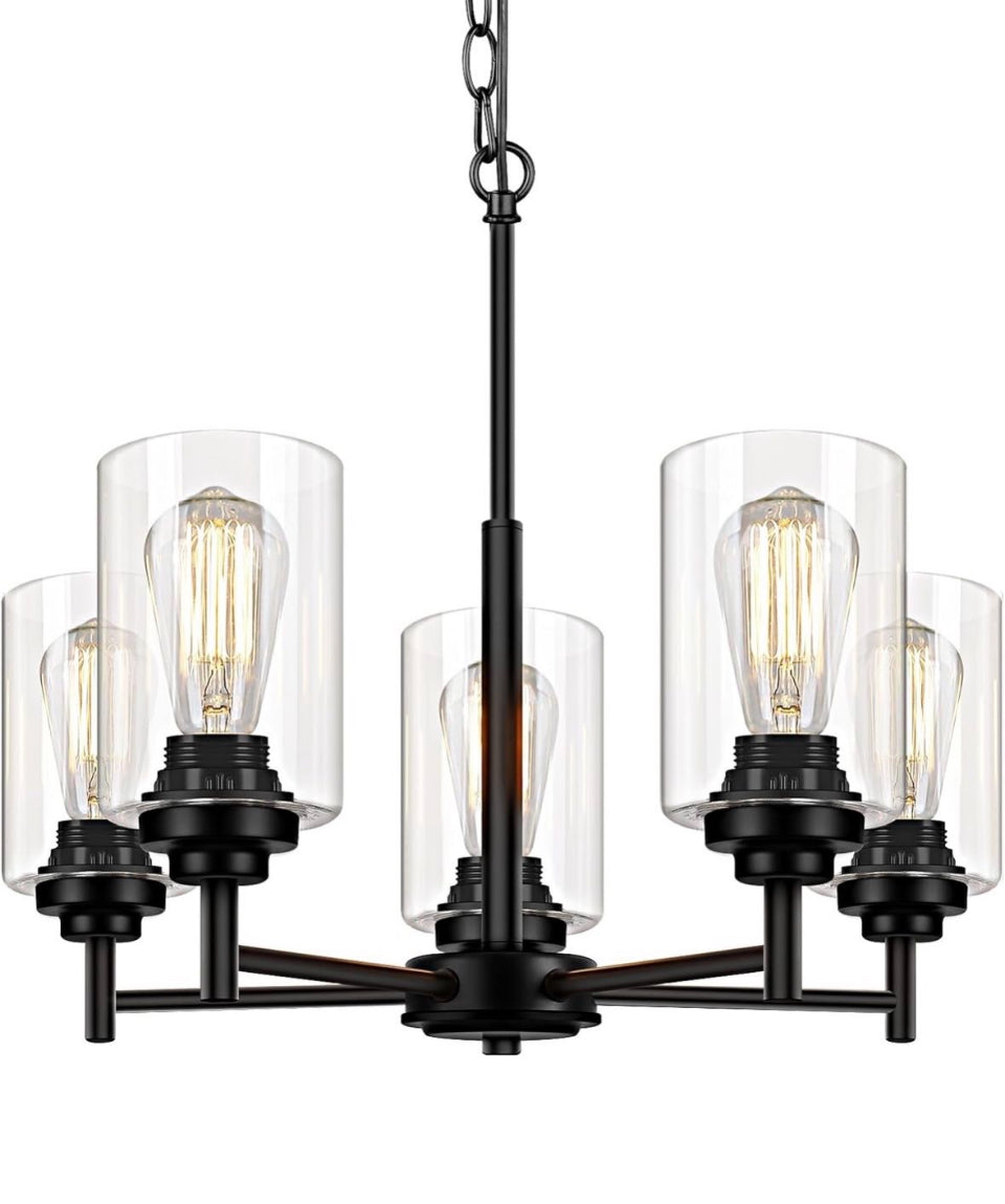 JAZAVA 5-Lights Modern Chandeliers, Pendant Lighting Hanging Adjustable Island,Semi Flush Ceiling Lights for Dinging Room Living Room Kitchen Bedroom,