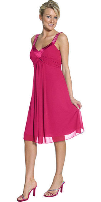 CLEARANCE - Juliet 732 Chiffon Dress Knee Length Rhinestones Straps Gown (Size L)