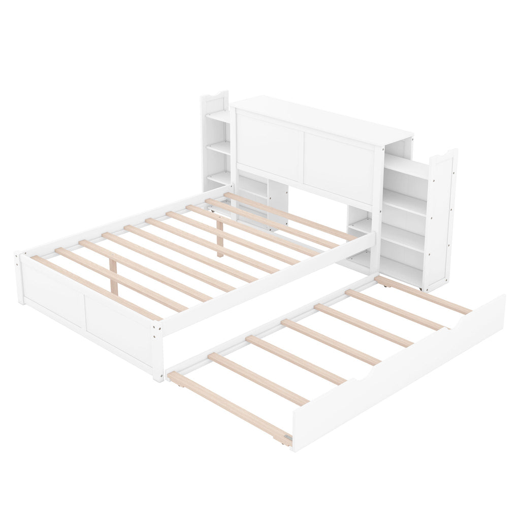 Storage Platform Bed With Pull Out Shelves And Trundle