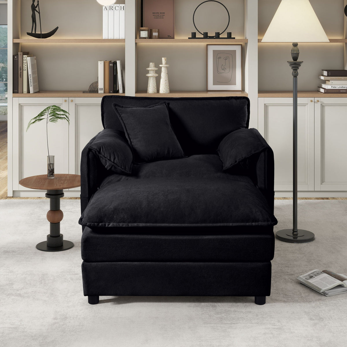 Oversized Chair With Movable Ottoman, Soft Upholstered Lounge Chair