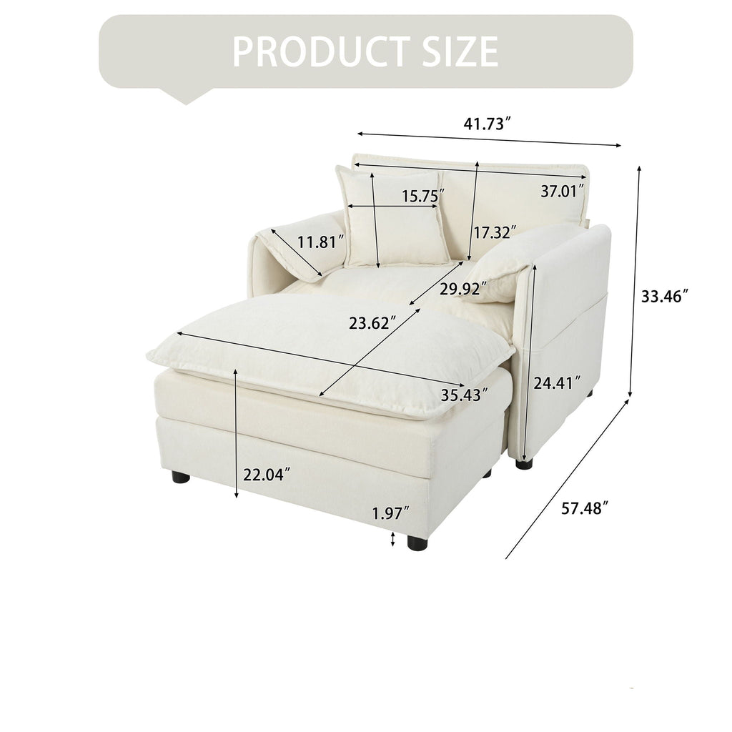 Oversized Chair With Movable Ottoman, Soft Upholstered Lounge Chair