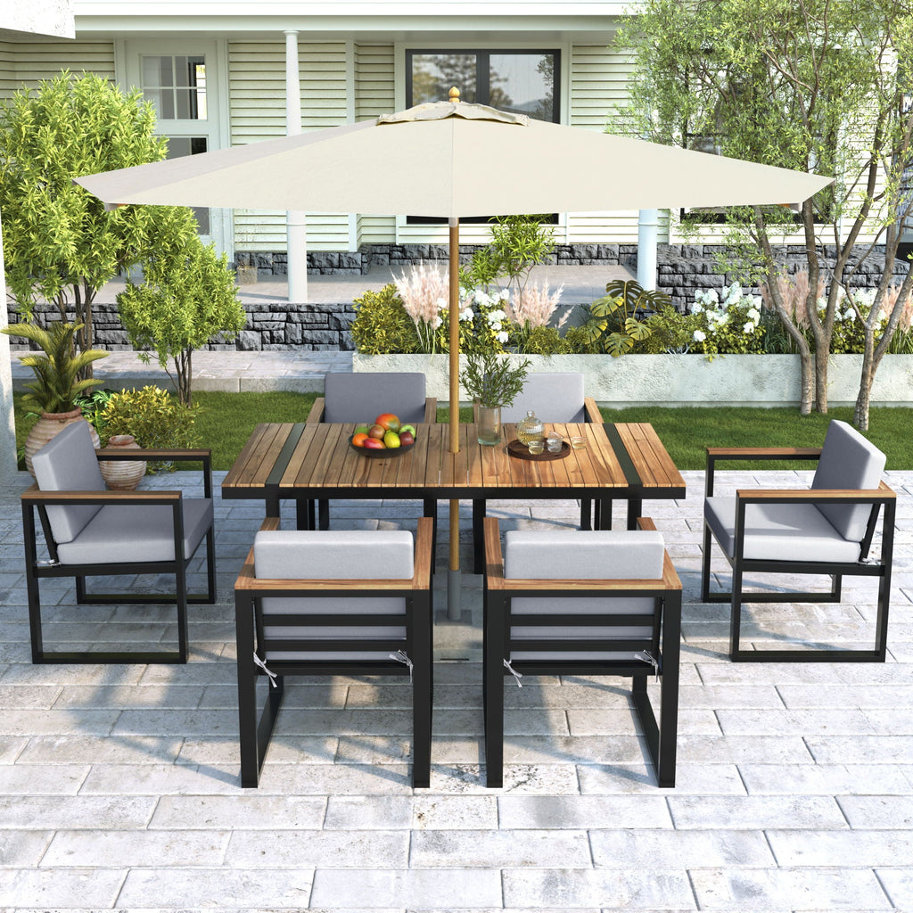 7 Pieces Outdoor Dining Set Patio Dining Table And Chair Set With And Removable Cushions For Patio