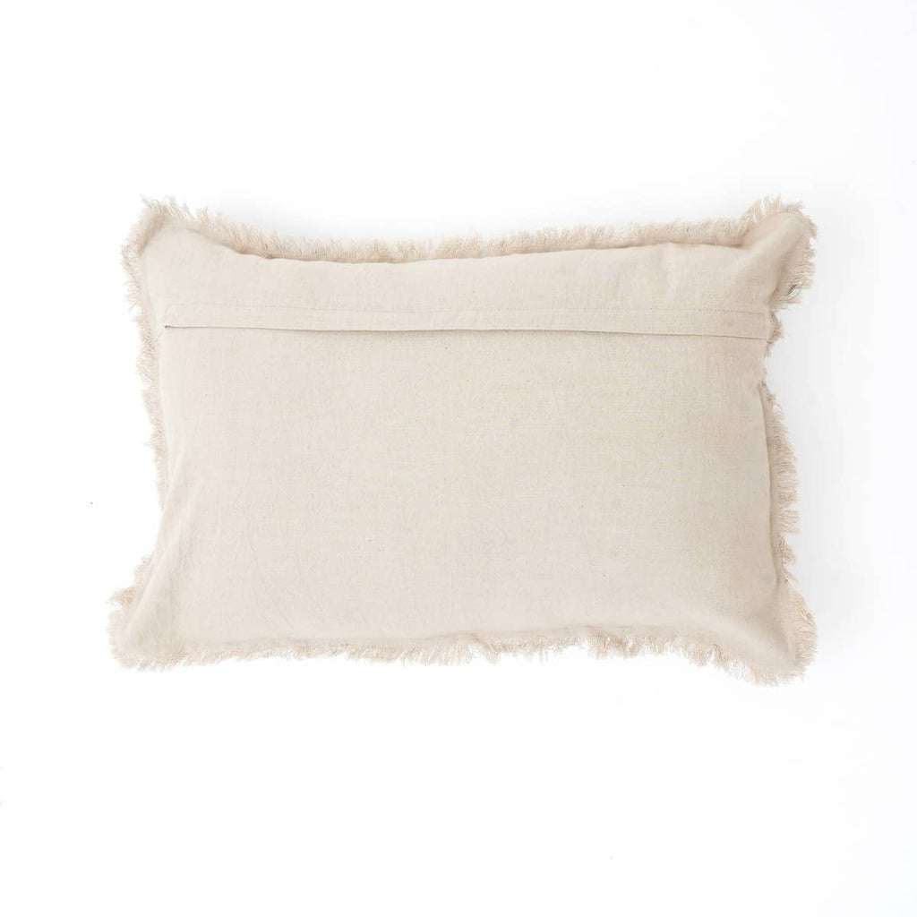 Linen Printed Lumbar Throw Pillow with Fringes (Blue & Grey) 16x24