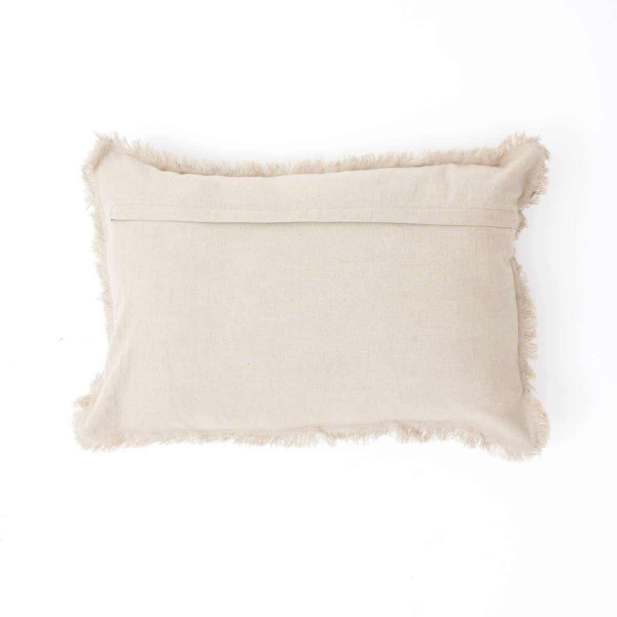 Linen Printed Lumbar Throw Pillow with Fringes (Blue & Grey) 16x24