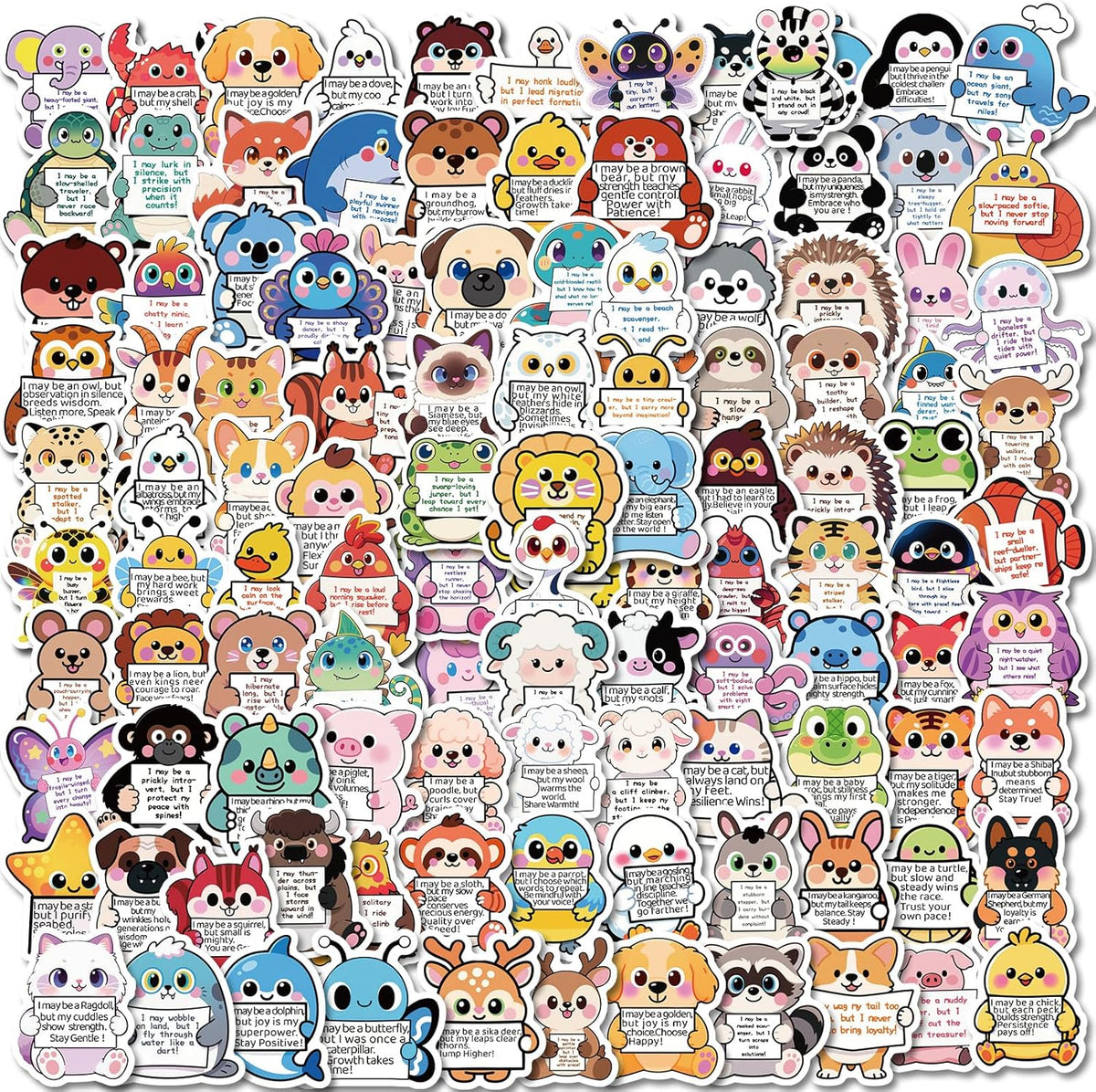 112 Pcs Emotional Support Animal Stickers - Affirmation Sticker Pack for Adults Cute Inspirational Buddies for Water Bottles, Laptops, Phones, Positive Quote Vinyl