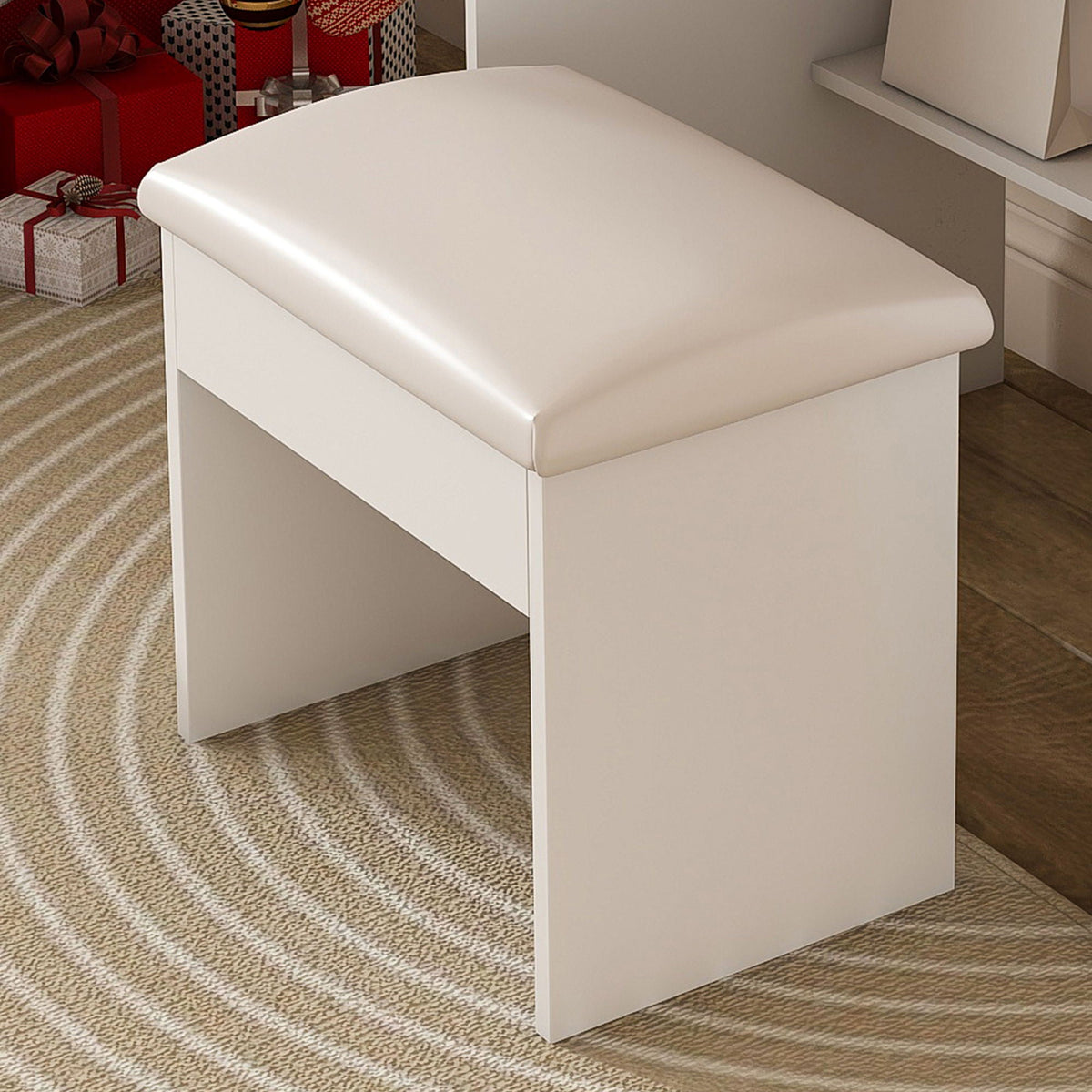 LED Vanity Mirror With Stool, 2 Drawers & 5 Storage Cabinets, Adjustable Lighting Mdf Dressing Table For Bedroom - White