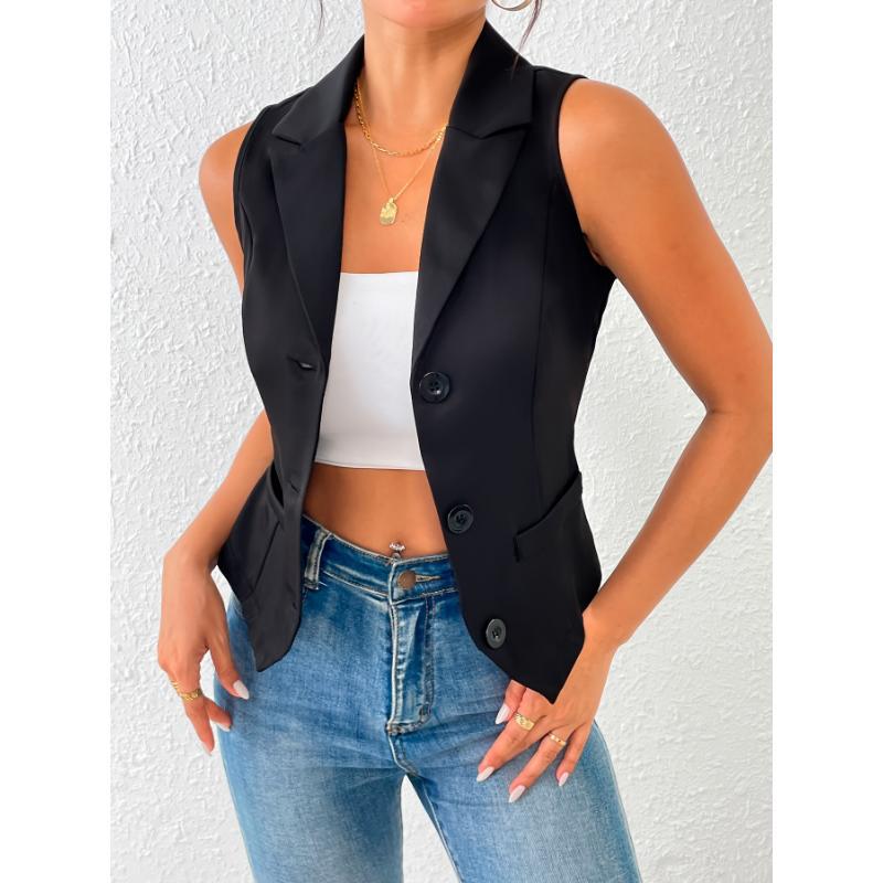 Solid Color Single Breasted Vest Elegant Slim Sleeves