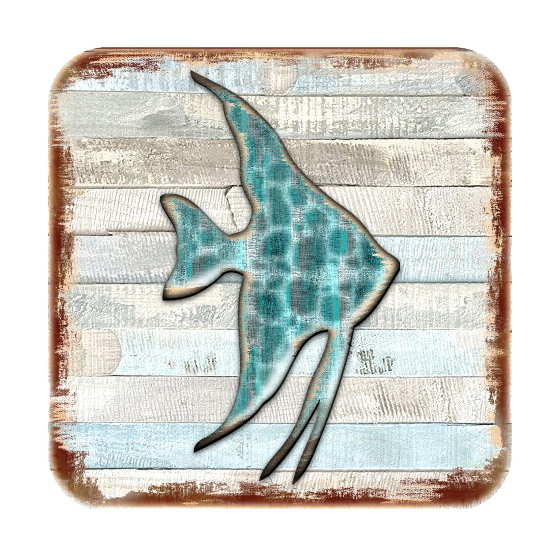 Fish Coastal Wooden Cork Coasters Gift Set of 4 by Nature Wonders - Coastal Sea-Life Decor - 8198537-9C-S4