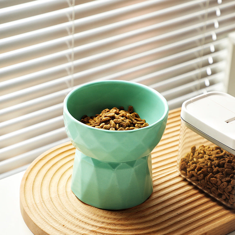 Ceramic High Foot Cervical Protection Pet Bowl
