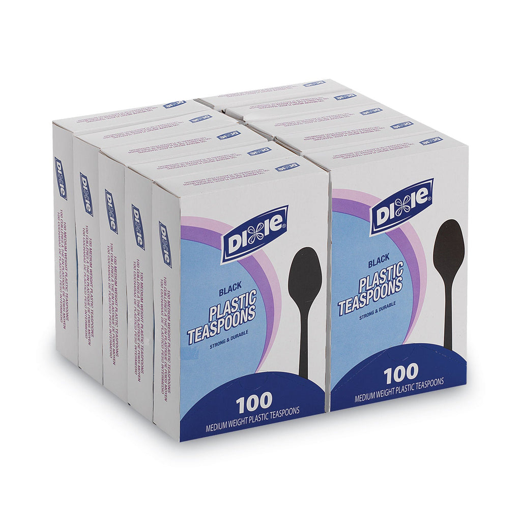 Dixie Plastic Cutlery, Heavy Mediumweight Teaspoons, Black, 1,000/Carton