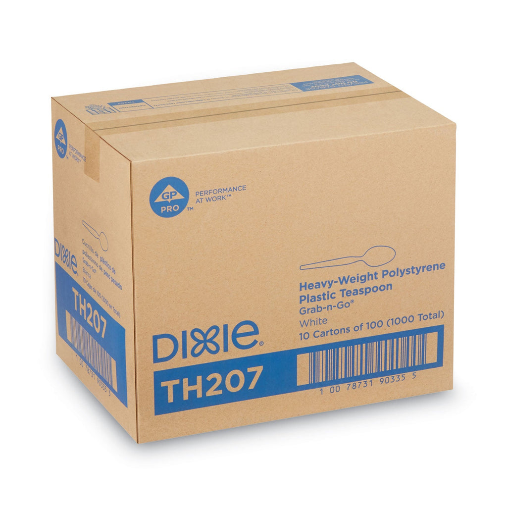 Dixie Plastic Cutlery, Heavyweight Teaspoons, White, 100/Box