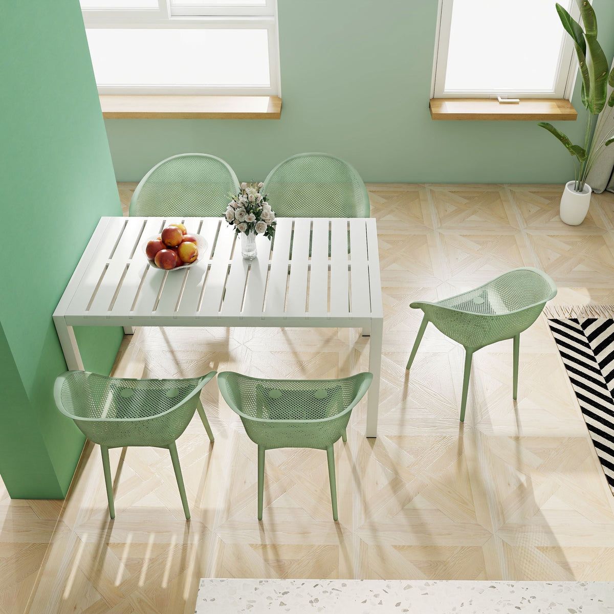 4 Pack Lounge Chair Set With Long Table