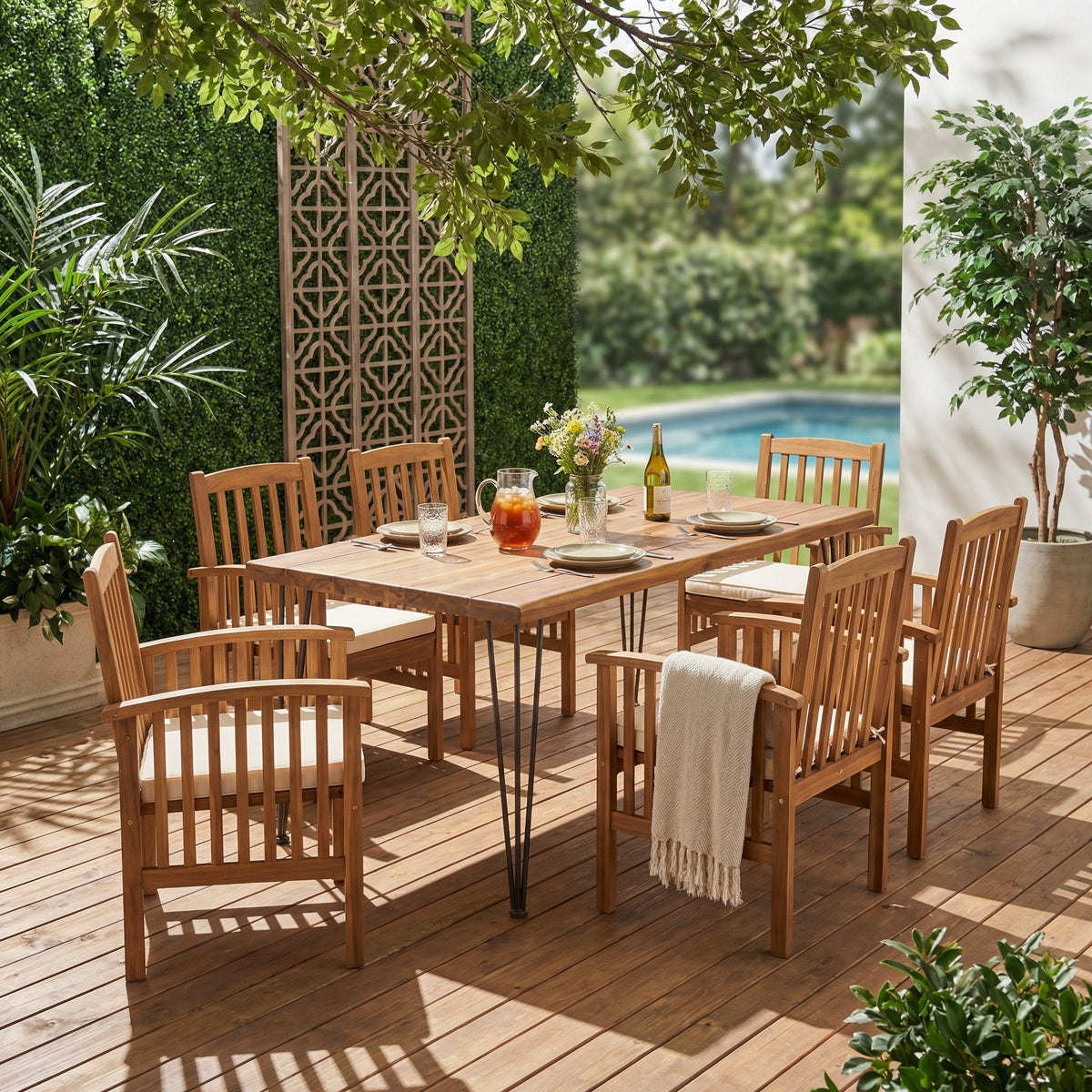 7 Pieces Acacia Wood Outdoor Dining Set
