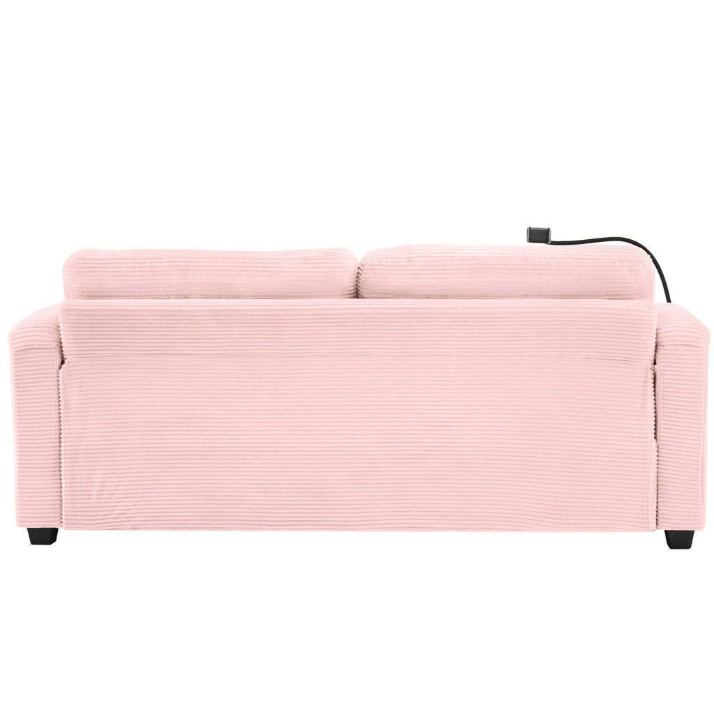 Sleeper Sofa Loveseat Sofa With Full Size Mattress, 2 USB Ports, 2 Cup Holders, 2 Side Pockets And Phone Holder