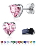 Silver Earrings for Women 925 Sterling Silver Heart Birthstone Stud Earrings Birthday Jewelry Gift