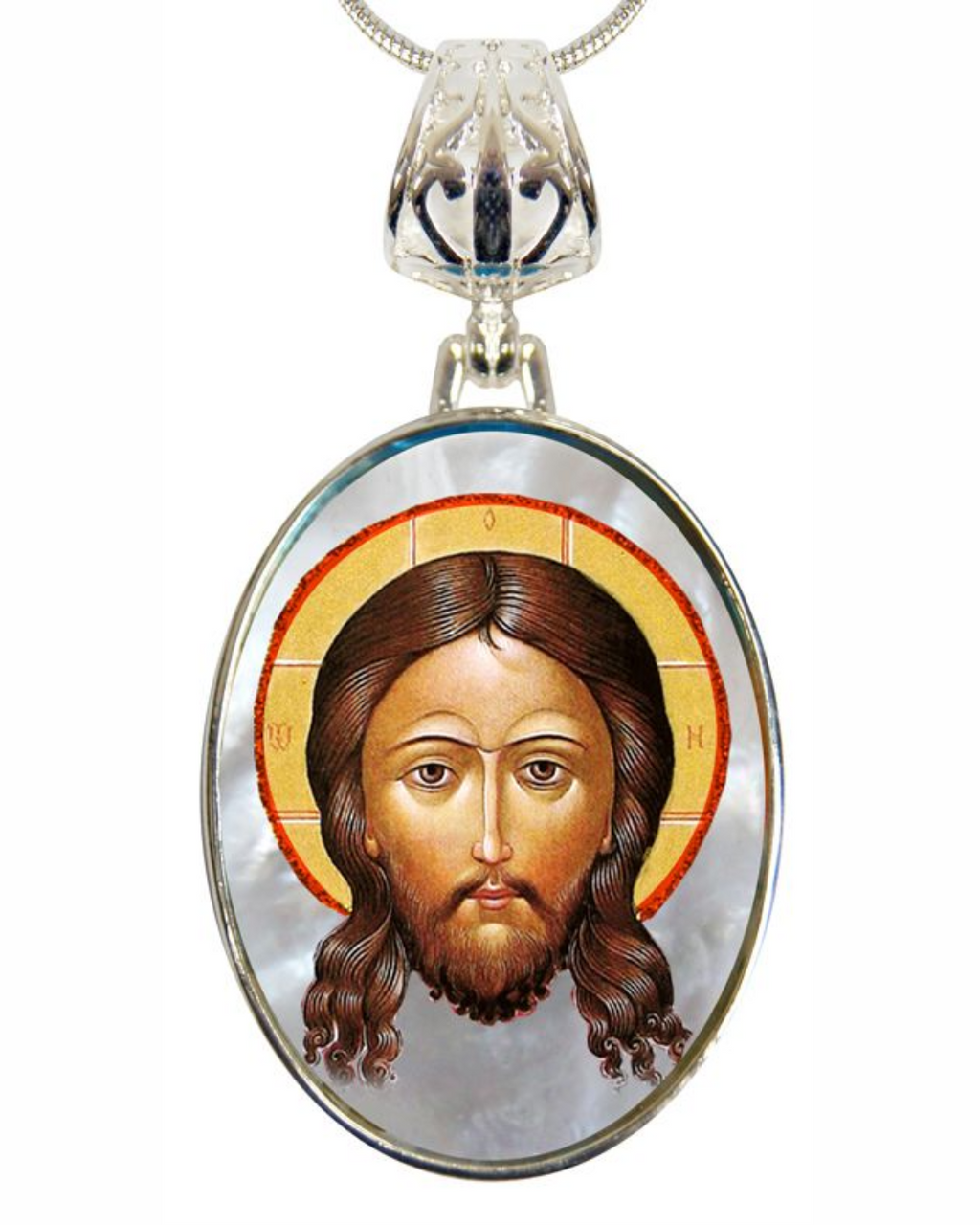 Icon of The Holy Face Silver Plated Mother of Pearl Necklace Jewelry - 43018
