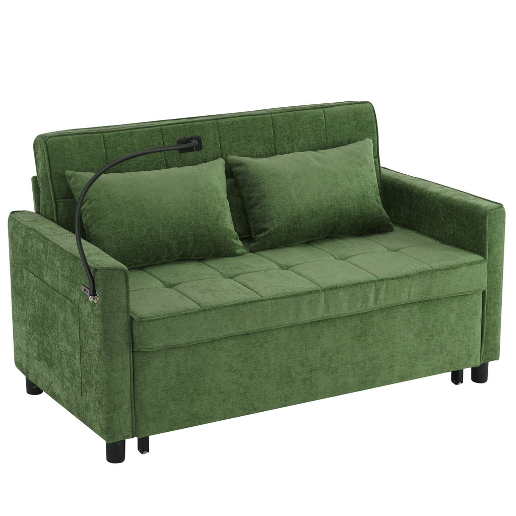 Loveseat Sofa Bed Sleeper With Reversible Backrest, Side Pockets, USB Ports, Phone Holder