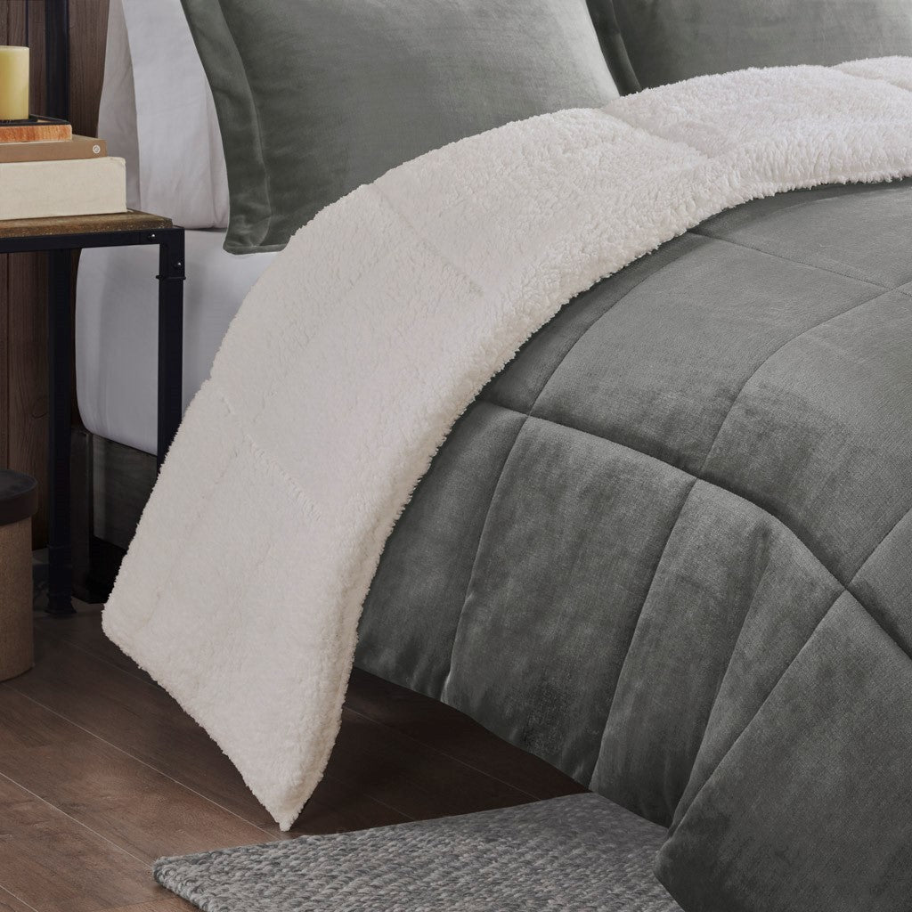 Full/Queen Plush to Sherpa Down Alternative Comforter Set