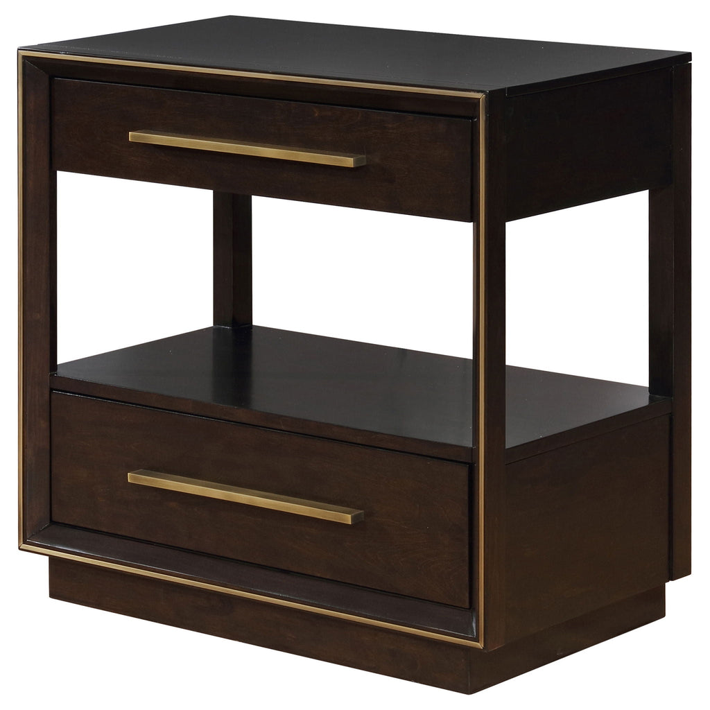 2 Drawer Nightstand With Trim And USB Charging - Brown