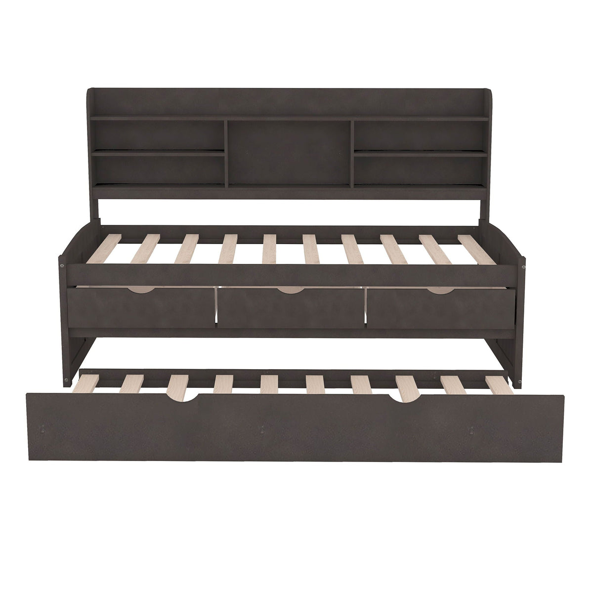 Captain Bed With Built In Bookshelves, 3 Storage Drawers, And Trundle