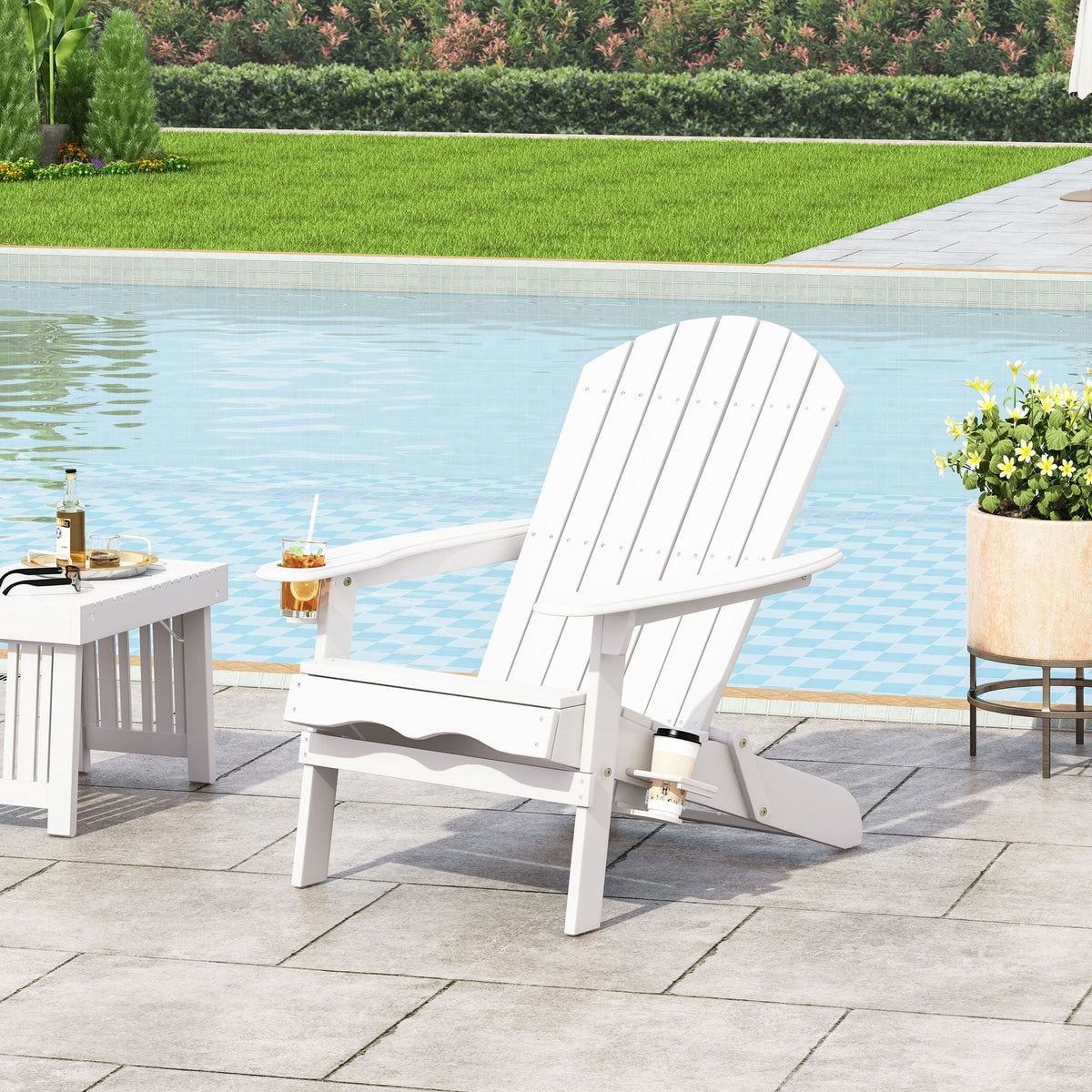 Zenithia Outdoor Foldable Adirondack Chair With 2 Cup Holders