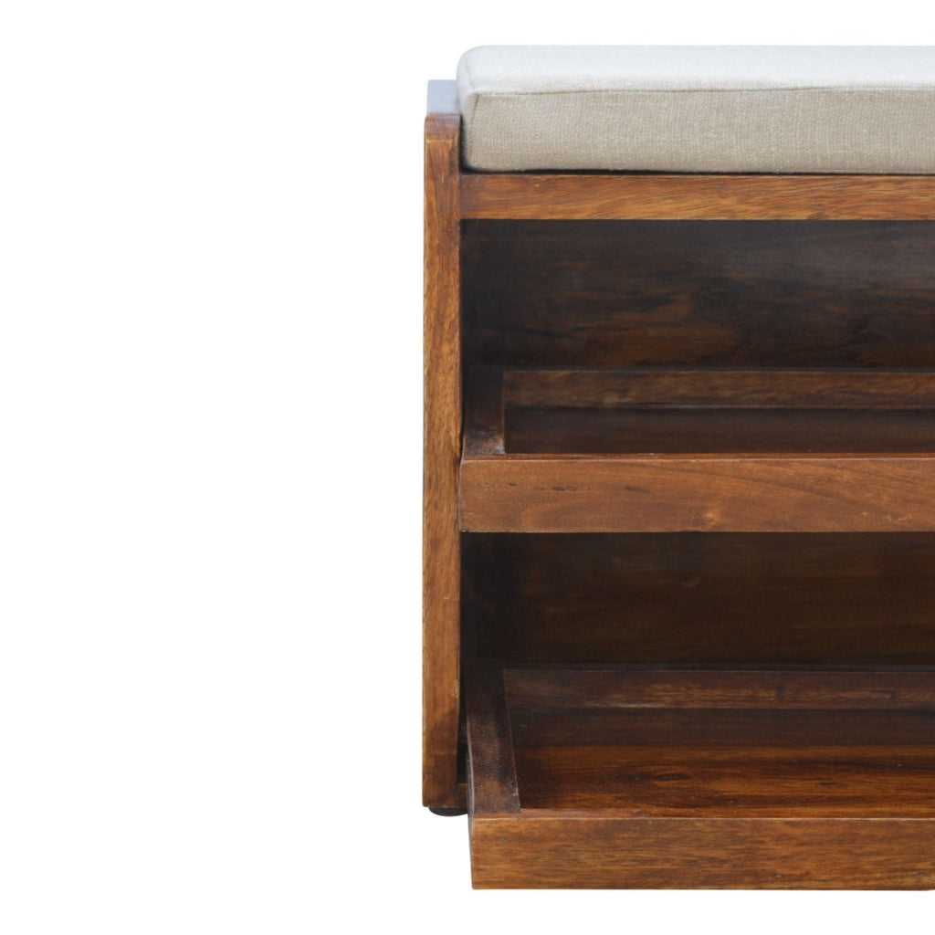 Pull Out Shoe Bench - Chestnut / Mud Linen