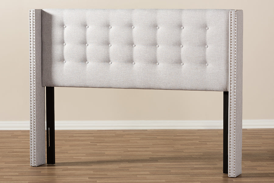 Baxton Studio Ginaro Modern And Contemporary Greyish Beige Fabric Button-Tufted Nail head Queen Size Winged Headboard