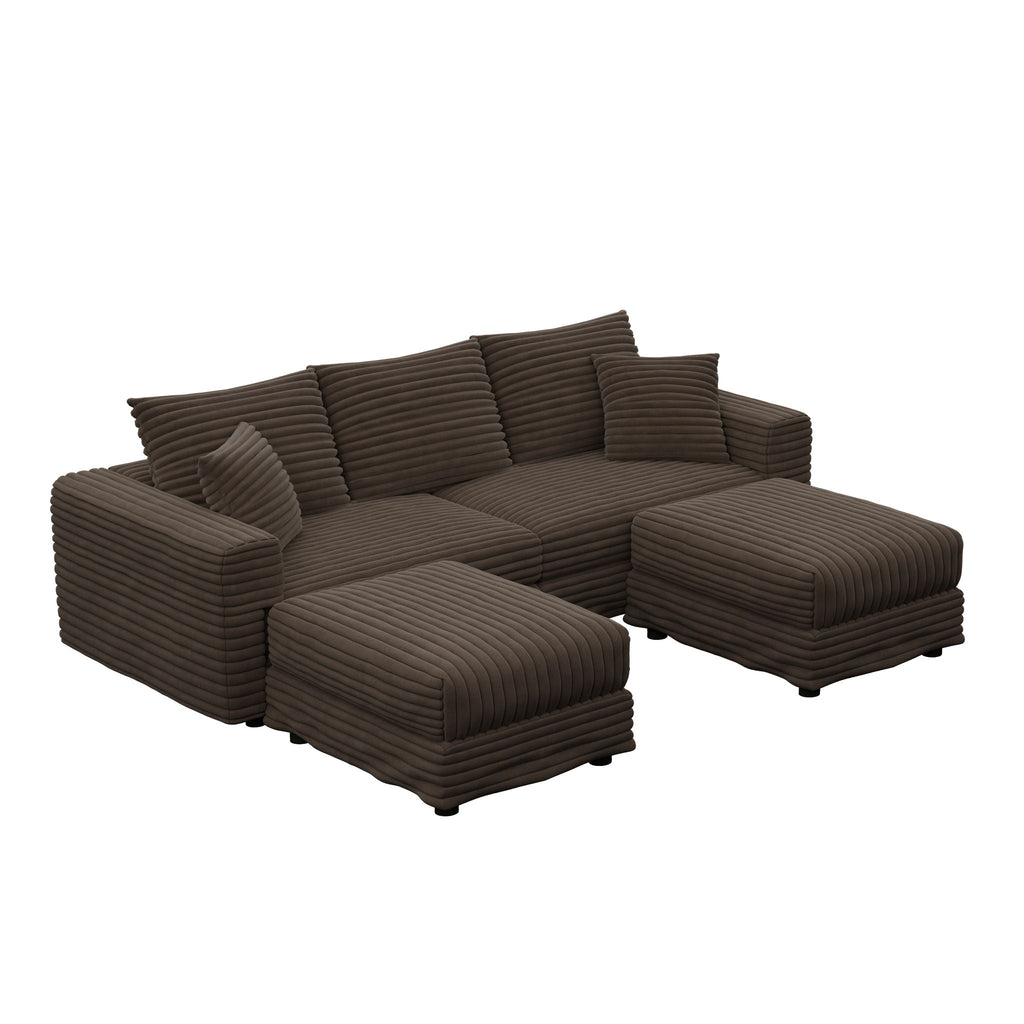 Deep Seat Convertible Sofa With Soft Pillows And Ottomans