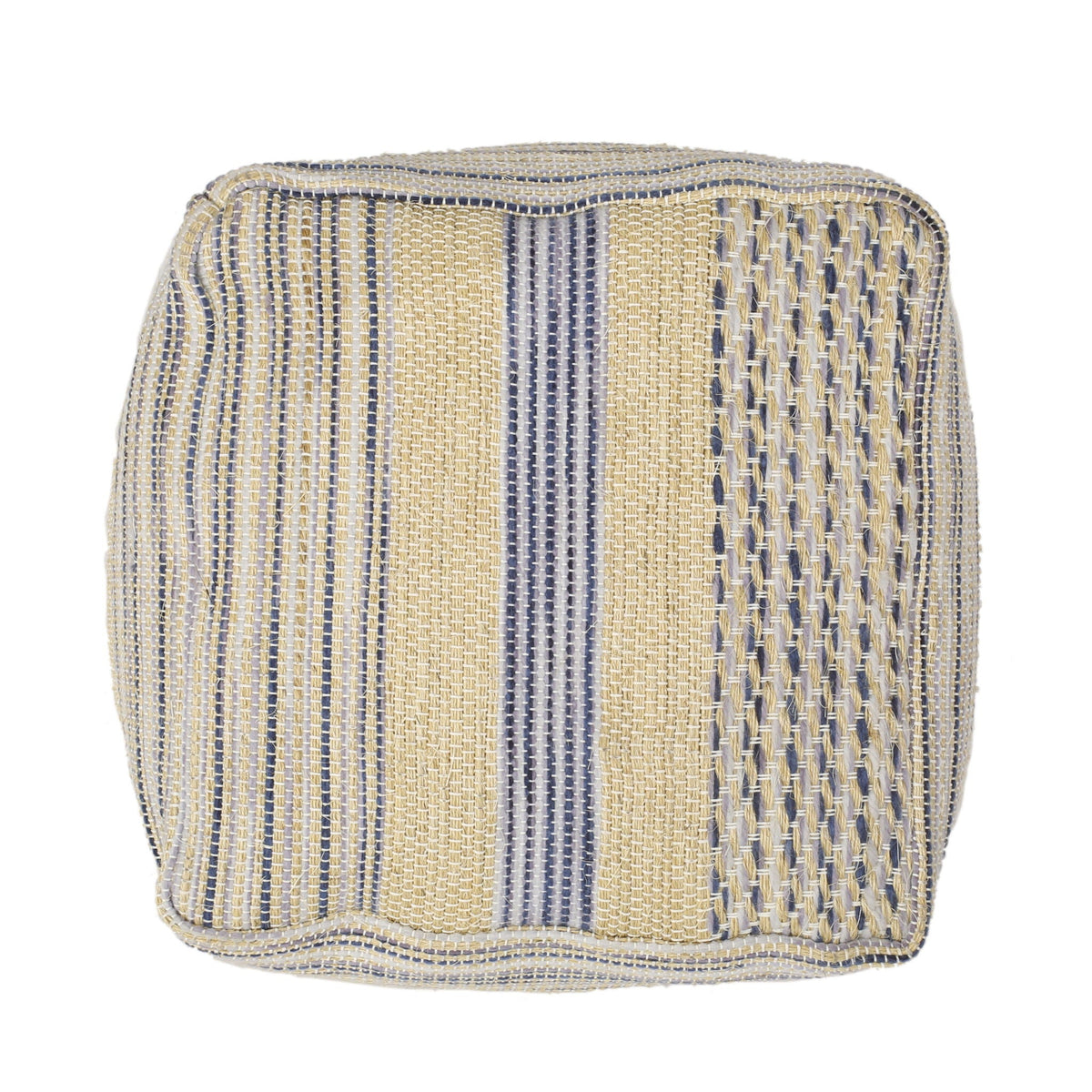 Western - Handcrafted Fabric Pouf, Durable - Natural / Blue